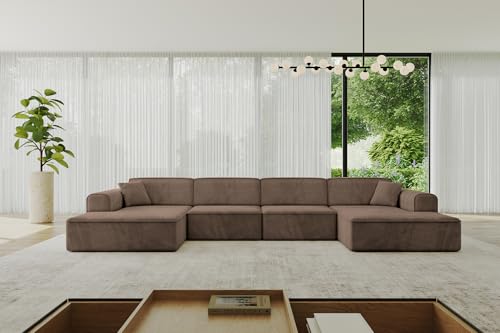 ALTDECOR Ecksofa in U-Form Corner Sofa Bett Eckcouch Couch L-Form Wohnlandschaft Cauchsofa IREA-U2-v3-382x165x76 cm Braun von ALTDECOR