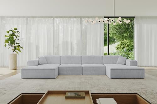 ALTDECOR Ecksofa in U-Form Corner Sofa Bett Eckcouch Couch L-Form Wohnlandschaft Cauchsofa IREA-U2-v3-382x165x76 cm Grau von ALTDECOR