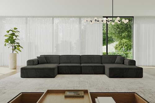 ALTDECOR Ecksofa in U-Form Corner Sofa Bett Eckcouch Couch L-Form Wohnlandschaft Cauchsofa IREA-U2-v3-382x165x76 cm Schwarz von ALTDECOR