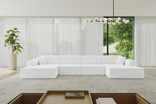 ALTDECOR Ecksofa in U-Form Corner Sofa Bett Eckcouch Couch L-Form Wohnlandschaft Cauchsofa IREA-U2-v3-382x165x76 cm Weiß von ALTDECOR