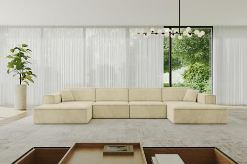 ALTDECOR Ecksofa in U-Form Corner Sofa Bett Eckcouch Couch L-Form Wohnlandschaft Cauchsofa IREA-U2-v4-382x165x72,5 cm Beige von ALTDECOR