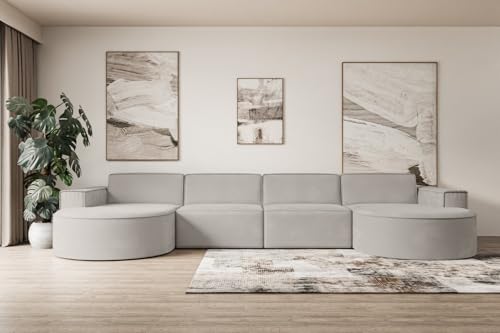 ALTDECOR Ecksofa in U-Form Corner Sofa Bett Eckcouch Couch L-Form Wohnlandschaft Cauchsofa MARI-U2-384x165x78 cm Hellbraun von ALTDECOR