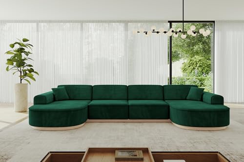 ALTDECOR Ecksofa in U-Form Corner Sofa Bett Eckcouch Couch L-Form Wohnlandschaft Cauchsofa MARI-U2-v1-380x165x81 cm Grün von ALTDECOR
