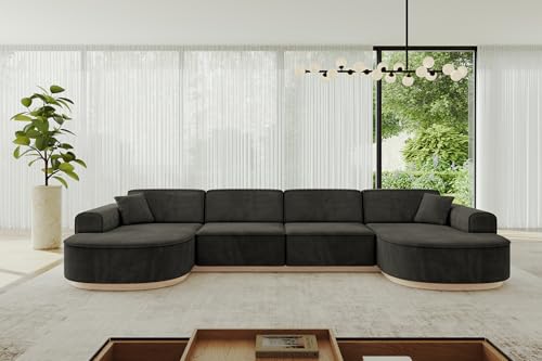 ALTDECOR Ecksofa in U-Form Corner Sofa Bett Eckcouch Couch L-Form Wohnlandschaft Cauchsofa MARI-U2-v1-380x165x81 cm Schwarz von ALTDECOR