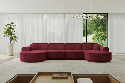 ALTDECOR Ecksofa in U-Form Corner Sofa Bett Eckcouch Couch L-Form Wohnlandschaft Cauchsofa MARI-U2-v3-380x165x81 cm Bordeauxrot von ALTDECOR