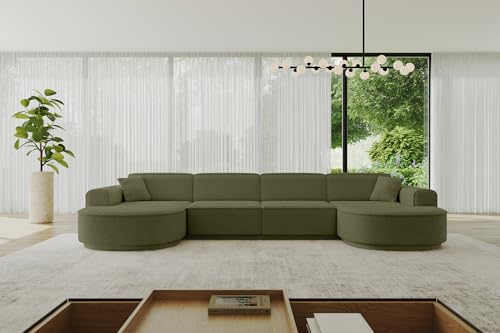 ALTDECOR Ecksofa in U-Form Corner Sofa Bett Eckcouch Couch L-Form Wohnlandschaft Cauchsofa MARI-U2-v3-380x165x81 cm Grün von ALTDECOR