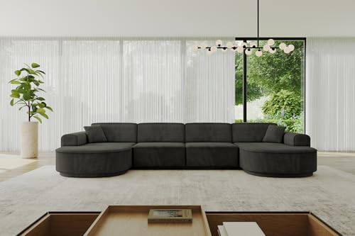 ALTDECOR Ecksofa in U-Form Corner Sofa Bett Eckcouch Couch L-Form Wohnlandschaft Cauchsofa MARI-U2-v3-380x165x81 cm Schwarz von ALTDECOR