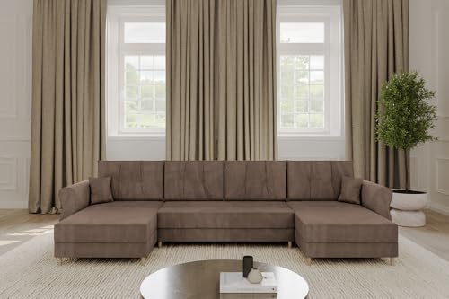 ALTDECOR Ecksofa in U-Form mit Schlaffunktion und Bettkasten Corner Sofa Bett Eckcouch Couch L-Form Schlafcouch Ausziehbar Wohnlandschaft Schlafsofa Cauchsofa APOL-U 300x140x90 Braun von ALTDECOR