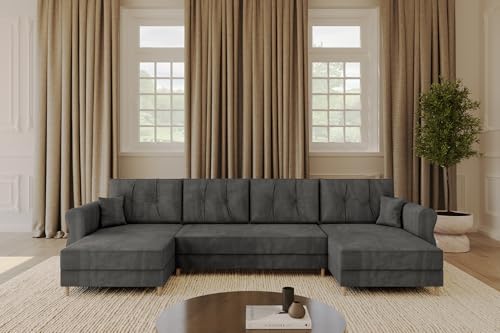 ALTDECOR Ecksofa in U-Form mit Schlaffunktion und Bettkasten Corner Sofa Bett Eckcouch Couch L-Form Schlafcouch Ausziehbar Wohnlandschaft Schlafsofa Cauchsofa APOL-U 300x140x90 Dunkelgrau von ALTDECOR