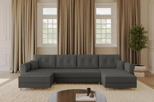 ALTDECOR Ecksofa in U-Form mit Schlaffunktion und Bettkasten Corner Sofa Bett Eckcouch Couch L-Form Schlafcouch Ausziehbar Wohnlandschaft Schlafsofa Cauchsofa APOL-U 300x140x90 Dunkelgrau von ALTDECOR