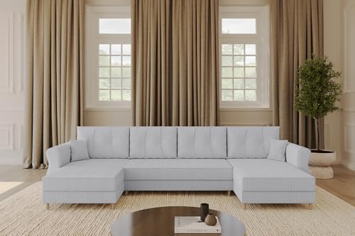 ALTDECOR Ecksofa in U-Form mit Schlaffunktion und Bettkasten Corner Sofa Bett Eckcouch Couch L-Form Schlafcouch Ausziehbar Wohnlandschaft Schlafsofa Cauchsofa APOL-U 300x140x90 Grau von ALTDECOR