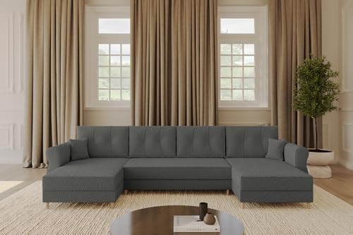 ALTDECOR Ecksofa in U-Form mit Schlaffunktion und Bettkasten Corner Sofa Bett Eckcouch Couch L-Form Schlafcouch Ausziehbar Wohnlandschaft Schlafsofa Cauchsofa APOL-U 300x140x90 Grau von ALTDECOR