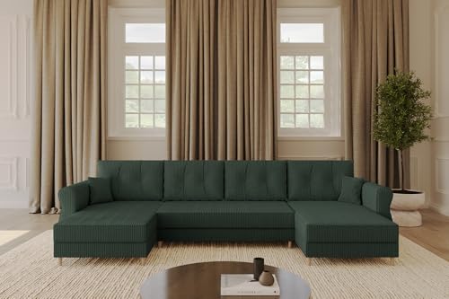 ALTDECOR Ecksofa in U-Form mit Schlaffunktion und Bettkasten Corner Sofa Bett Eckcouch Couch L-Form Schlafcouch Ausziehbar Wohnlandschaft Schlafsofa Cauchsofa APOL-U 300x140x90 Grün von ALTDECOR