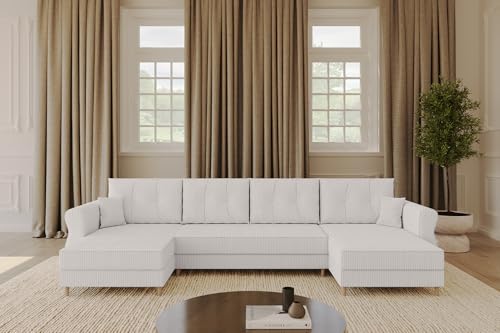 ALTDECOR Ecksofa in U-Form mit Schlaffunktion und Bettkasten Corner Sofa Bett Eckcouch Couch L-Form Schlafcouch Ausziehbar Wohnlandschaft Schlafsofa Cauchsofa APOL-U 300x140x90 Hellgrau von ALTDECOR