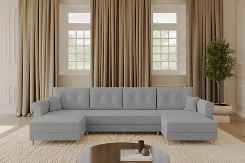 ALTDECOR Ecksofa in U-Form mit Schlaffunktion und Bettkasten Corner Sofa Bett Eckcouch Couch L-Form Schlafcouch Ausziehbar Wohnlandschaft Schlafsofa Cauchsofa APOL-U 300x140x90 Hellgrau von ALTDECOR