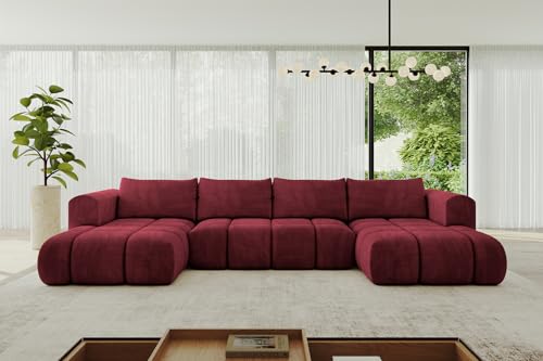 ALTDECOR Ecksofa in U-Form mit Schlaffunktion und Bettkasten Corner Sofa Bett Eckcouch Couch L-Form Schlafcouch Ausziehbar Wohnlandschaft Schlafsofa Cauchsofa Cloud-U 414x180x40 Bordeauxrot von ALTDECOR