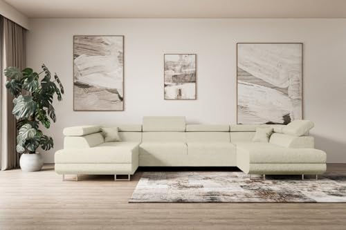 ALTDECOR Ecksofa in U-Form mit Schlaffunktion und Bettkasten Corner Sofa Bett Eckcouch Couch L-Form Schlafcouch Ausziehbar Wohnlandschaft Schlafsofa Cauchsofa GUSA-U - 342x202x107 cm Beige von ALTDECOR