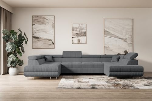 ALTDECOR Ecksofa in U-Form mit Schlaffunktion und Bettkasten Corner Sofa Bett Eckcouch Couch L-Form Schlafcouch Ausziehbar Wohnlandschaft Schlafsofa Cauchsofa GUSA-U - 342x202x107 cm Duneklgrau von ALTDECOR