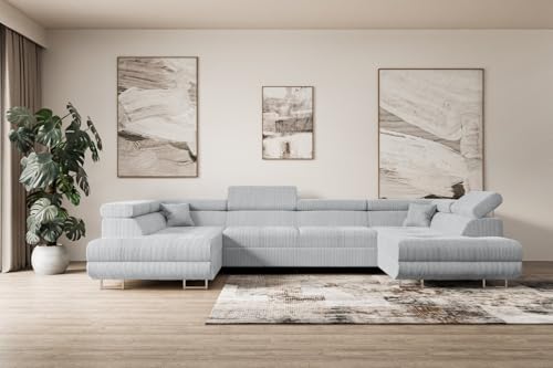 ALTDECOR Ecksofa in U-Form mit Schlaffunktion und Bettkasten Corner Sofa Bett Eckcouch Couch L-Form Schlafcouch Ausziehbar Wohnlandschaft Schlafsofa Cauchsofa GUSA-U - 342x202x107 cm Grau von ALTDECOR