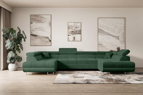 ALTDECOR Ecksofa in U-Form mit Schlaffunktion und Bettkasten Corner Sofa Bett Eckcouch Couch L-Form Schlafcouch Ausziehbar Wohnlandschaft Schlafsofa Cauchsofa GUSA-U - 342x202x107 cm Grün von ALTDECOR