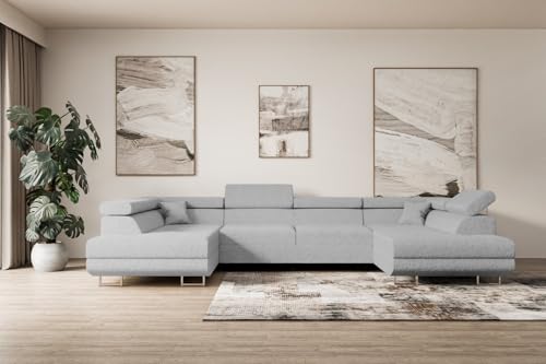 ALTDECOR Ecksofa in U-Form mit Schlaffunktion und Bettkasten Corner Sofa Bett Eckcouch Couch L-Form Schlafcouch Ausziehbar Wohnlandschaft Schlafsofa Cauchsofa GUSA-U - 342x202x107 cm Hellgrau von ALTDECOR
