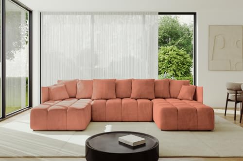 ALTDECOR Ecksofa in U-Form mit Schlaffunktion und Bettkasten Corner Sofa Bett Eckcouch Couch L-Form Schlafcouch Ausziehbar Wohnlandschaft Schlafsofa Cauchsofa LONLI-U 342x175x88 Apricot von ALTDECOR