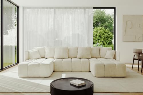 ALTDECOR Ecksofa in U-Form mit Schlaffunktion und Bettkasten Corner Sofa Bett Eckcouch Couch L-Form Schlafcouch Ausziehbar Wohnlandschaft Schlafsofa Cauchsofa LONLI-U 342x175x88 Beige von ALTDECOR