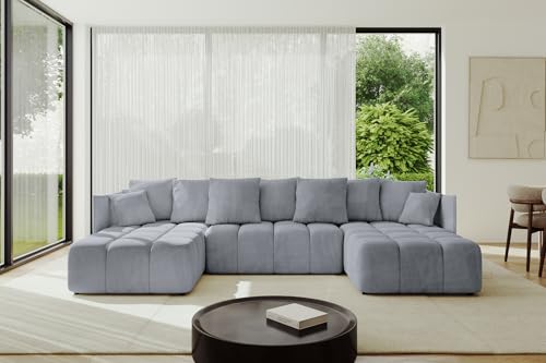 ALTDECOR Ecksofa in U-Form mit Schlaffunktion und Bettkasten Corner Sofa Bett Eckcouch Couch L-Form Schlafcouch Ausziehbar Wohnlandschaft Schlafsofa Cauchsofa LONLI-U 342x175x88 Hellgrau von ALTDECOR