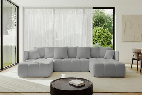 ALTDECOR Ecksofa in U-Form mit Schlaffunktion und Bettkasten Corner Sofa Bett Eckcouch Couch L-Form Schlafcouch Ausziehbar Wohnlandschaft Schlafsofa Cauchsofa LONLI-U 342x175x88 Hellgrau von ALTDECOR
