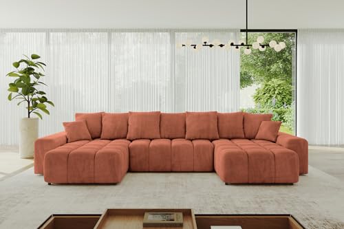 ALTDECOR Ecksofa in U-Form mit Schlaffunktion und Bettkasten Corner Sofa Bett Eckcouch Couch L-Form Schlafcouch Ausziehbar Wohnlandschaft Schlafsofa Cauchsofa ENIL-U 390x175x84 Apricot von ALTDECOR