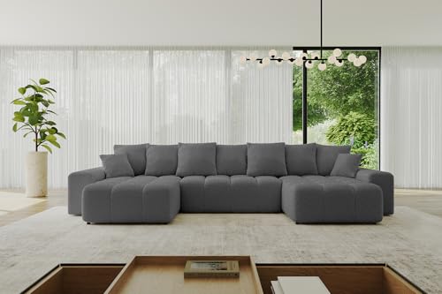 ALTDECOR Ecksofa in U-Form mit Schlaffunktion und Bettkasten Corner Sofa Bett Eckcouch Couch L-Form Schlafcouch Ausziehbar Wohnlandschaft Schlafsofa Cauchsofa ENIL-U 390x175x84 Grau von ALTDECOR