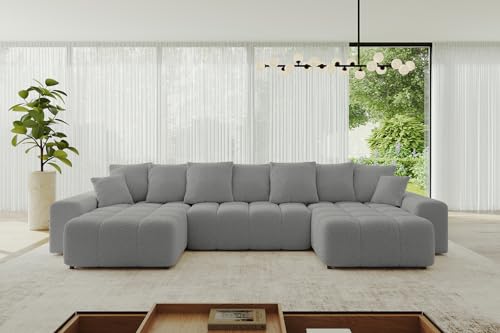 ALTDECOR Ecksofa in U-Form mit Schlaffunktion und Bettkasten Corner Sofa Bett Eckcouch Couch L-Form Schlafcouch Ausziehbar Wohnlandschaft Schlafsofa Cauchsofa LONLI-U 352x165x40 Hellgrau von ALTDECOR