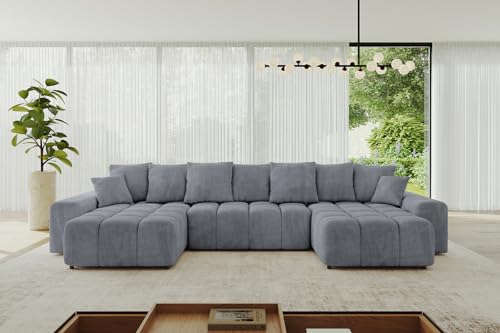 ALTDECOR Ecksofa in U-Form mit Schlaffunktion und Bettkasten Corner Sofa Bett Eckcouch Couch L-Form Schlafcouch Ausziehbar Wohnlandschaft Schlafsofa Cauchsofa LONLI-U 352x165x40 Hellgrau von ALTDECOR