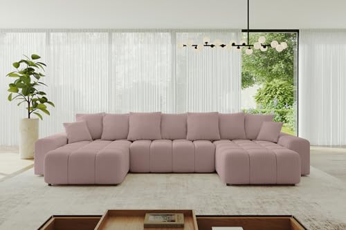 ALTDECOR Ecksofa in U-Form mit Schlaffunktion und Bettkasten Corner Sofa Bett Eckcouch Couch L-Form Schlafcouch Ausziehbar Wohnlandschaft Schlafsofa Cauchsofa LONLI-U 352x165x40 Rosa von ALTDECOR