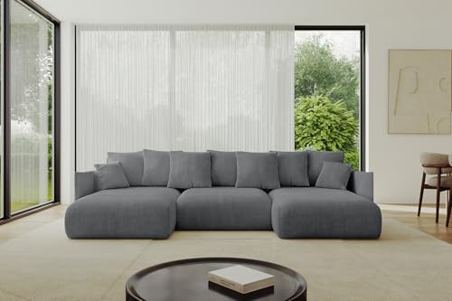 ALTDECOR Ecksofa in U-Form mit Schlaffunktion und Bettkasten Corner Sofa Bett Eckcouch Couch U-Form Schlafcouch Ausziehbar Wohnlandschaft Schlafsofa Cauchsofa ONESK-U 304x165x40 Dunkelgrau von ALTDECOR
