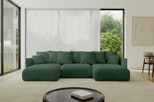 ALTDECOR Ecksofa in U-Form mit Schlaffunktion und Bettkasten Corner Sofa Bett Eckcouch Couch U-Form Schlafcouch Ausziehbar Wohnlandschaft Schlafsofa Cauchsofa ONESK-U 304x165x40 Grün von ALTDECOR