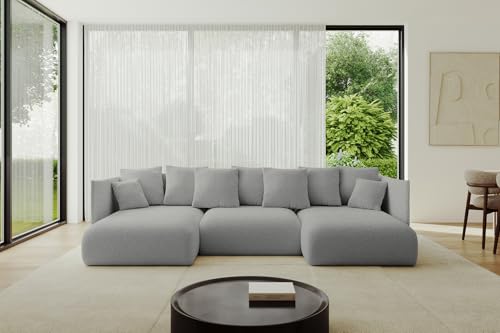 ALTDECOR Ecksofa in U-Form mit Schlaffunktion und Bettkasten Corner Sofa Bett Eckcouch Couch U-Form Schlafcouch Ausziehbar Wohnlandschaft Schlafsofa Cauchsofa ONESK-U 304x165x40 Hellgrau von ALTDECOR