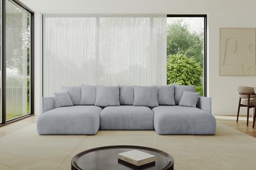 ALTDECOR Ecksofa in U-Form mit Schlaffunktion und Bettkasten Corner Sofa Bett Eckcouch Couch U-Form Schlafcouch Ausziehbar Wohnlandschaft Schlafsofa Cauchsofa ONESK-U 304x165x40 Hellgrau von ALTDECOR