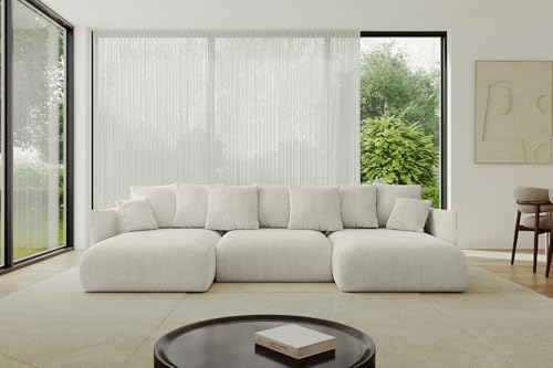 ALTDECOR Ecksofa in U-Form mit Schlaffunktion und Bettkasten Corner Sofa Bett Eckcouch Couch U-Form Schlafcouch Ausziehbar Wohnlandschaft Schlafsofa Cauchsofa ONESK-U 304x165x40 Hellgrau von ALTDECOR
