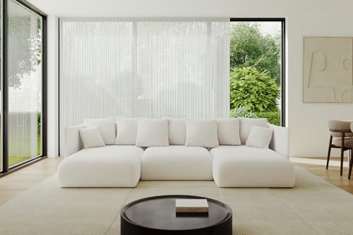 ALTDECOR Ecksofa in U-Form mit Schlaffunktion und Bettkasten Corner Sofa Bett Eckcouch Couch U-Form Schlafcouch Ausziehbar Wohnlandschaft Schlafsofa Cauchsofa ONESK-U 304x165x40 Weiß von ALTDECOR