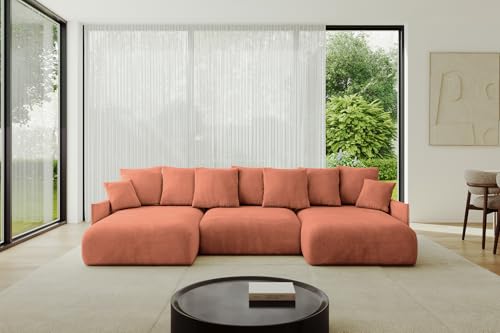 ALTDECOR Ecksofa in U-Form mit Schlaffunktion und Bettkasten Corner Sofa Bett Eckcouch Couch U-Form Schlafcouch Ausziehbar Wohnlandschaft Schlafsofa Cauchsofa ONESK-U-v1 304x165x40 Apricot von ALTDECOR