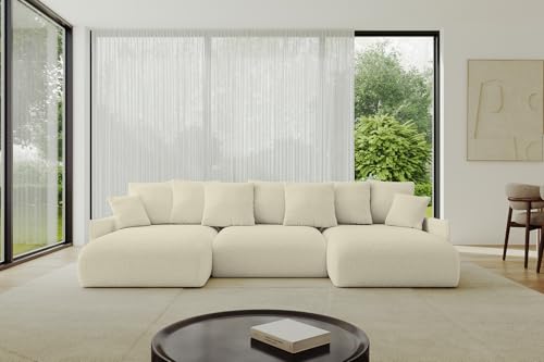 ALTDECOR Ecksofa in U-Form mit Schlaffunktion und Bettkasten Corner Sofa Bett Eckcouch Couch U-Form Schlafcouch Ausziehbar Wohnlandschaft Schlafsofa Cauchsofa ONESK-U-v1 304x165x40 Beige von ALTDECOR