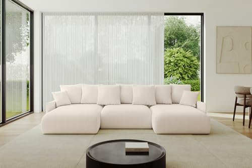 ALTDECOR Ecksofa in U-Form mit Schlaffunktion und Bettkasten Corner Sofa Bett Eckcouch Couch U-Form Schlafcouch Ausziehbar Wohnlandschaft Schlafsofa Cauchsofa ONESK-U-v1 304x165x40 Beige von ALTDECOR