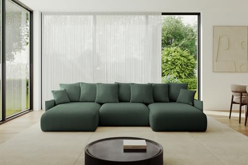 ALTDECOR Ecksofa in U-Form mit Schlaffunktion und Bettkasten Corner Sofa Bett Eckcouch Couch U-Form Schlafcouch Ausziehbar Wohnlandschaft Schlafsofa Cauchsofa ONESK-U-v1 304x165x40 Grün von ALTDECOR