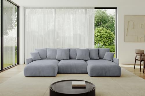 ALTDECOR Ecksofa in U-Form mit Schlaffunktion und Bettkasten Corner Sofa Bett Eckcouch Couch U-Form Schlafcouch Ausziehbar Wohnlandschaft Schlafsofa Cauchsofa ONESK-U-v1 304x165x40 Hellgrau von ALTDECOR