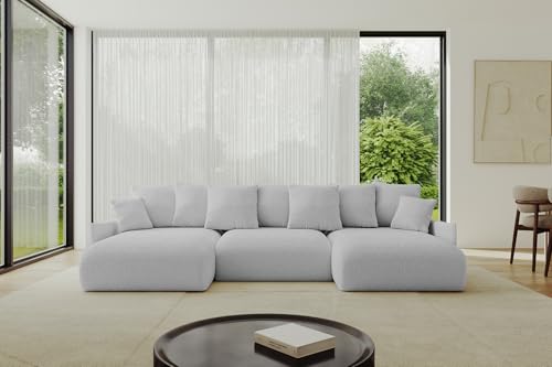 ALTDECOR Ecksofa in U-Form mit Schlaffunktion und Bettkasten Corner Sofa Bett Eckcouch Couch U-Form Schlafcouch Ausziehbar Wohnlandschaft Schlafsofa Cauchsofa ONESK-U-v1 304x165x40 Hellgrau von ALTDECOR