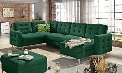 ALTDECOR Ecksofa in U-Form mit Schlaffunktion und Bettkasten mit Gasdruckfeder, Polstercouch Wohnlandschaft rückenecht gepolstert, ideal als Gästebett - Gard U 326x202x93 cm Grün von ALTDECOR