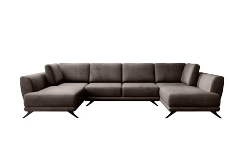 ALTDECOR Ecksofa in U-Form mit Schlaffunktion und Bettkasten mit Gasdruckfeder, Polstercouch Wohnlandschaft rückenecht gepolstert, ideal als Gästebett - LARC 362x191x90 cm Hellbraun von ALTDECOR