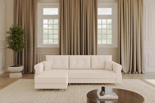 ALTDECOR Ecksofa mit Schlaffunktion und Bettkasten Corner Sofa Bett Eckcouch Couch L-Form Schlafcouch Ausziehbar Wohnlandschaft Schlafsofa Cauchsofa APOL-L 242x175x90 Beige von ALTDECOR