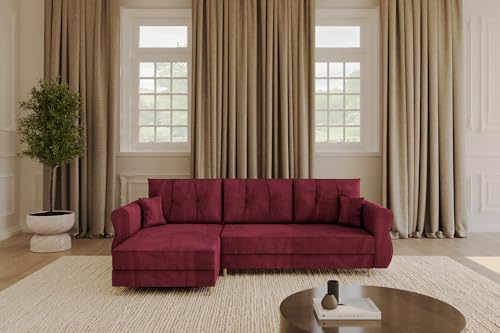 ALTDECOR Ecksofa mit Schlaffunktion und Bettkasten Corner Sofa Bett Eckcouch Couch L-Form Schlafcouch Ausziehbar Wohnlandschaft Schlafsofa Cauchsofa APOL-L 242x175x90 Bordeauxrot von ALTDECOR